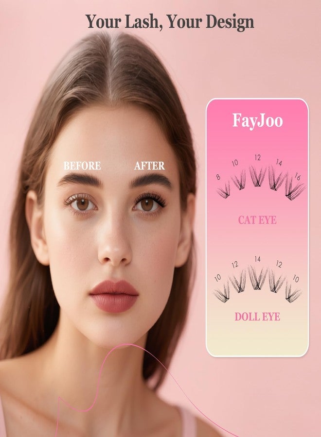FayJoo Natural Wispy Soft Lash Clusters Kit with 0.05mm Invisible Band, C Curl 8-16mm, DIY Salon Eyelash Extensions with Bond Seal Remover Tweezer, FayJoo AIRY 11 Kit - Image 5